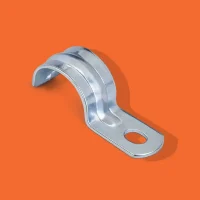 Galvanized steel one-hole EMT conduit strap stored at our building materials facility in Riyadh