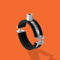 Galvanized rubber lined pipe clamp in stock at our Riyadh building supplies warehouse.